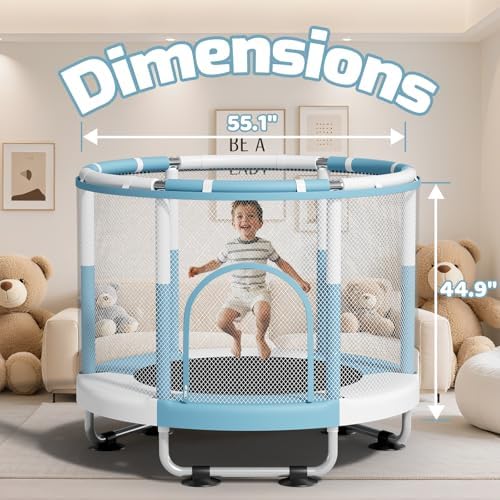 55" Trampoline for Kids, 440lbs Capacity Indoor & Outdoor Toddler Trampoline, Gifts for Boys & Girls Global Recycled Sta