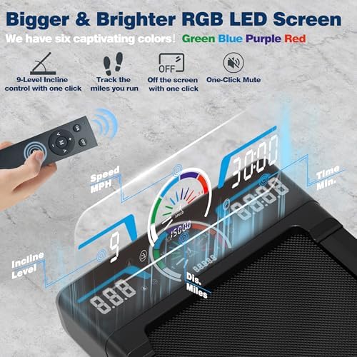 Walking Pad Treadmill for Home Gym with 12% Auto Incline and Bluetooth Speaker | Compact Treadmill with RGB LED Screen