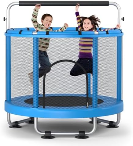 55" Global Recycled Standard Trampoline for Boys & Girls: Outdoor & Indoor with Enclosure & Adjustable Gymnastics Bar