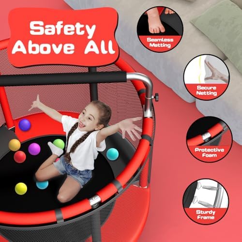 55" Global Recycled Standard Trampoline for Boys & Girls: Outdoor & Indoor with Enclosure & Adjustable Gymnastics Bar