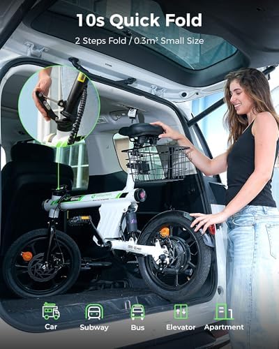 Isinwheel 500W Electric Bike for Adults 280.8Wh Battery Smart Uphill Folding Ebike 14"/16" Adults Teens