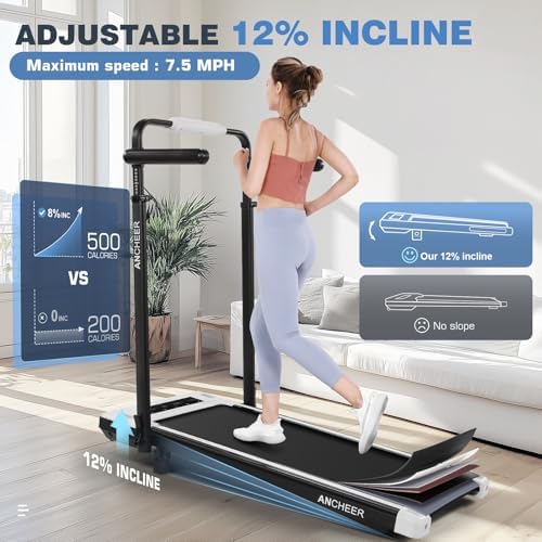 ANCHEER Walking Pad Treadmill for Home Workout, 12% Incline&Adjustable Height, Desk Stationary Treadmill, Up to 300LBs