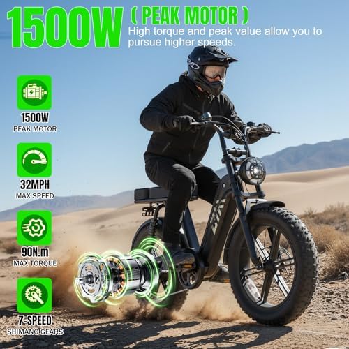 TST Electric Bike for Adults 1500W Peak 20" Fat Tire All-Terrain E-Bike | TST Electric Dirt Bike for Road Sand Mountain