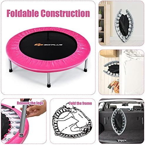 Goplus Mini Trampoline, Foldable 36"/38" Rebounder for Adults, Portable Fitness Trampoline for Home and Outdoor Workout,
