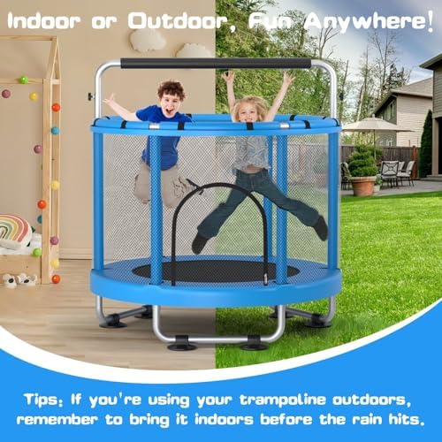 55" Global Recycled Standard Trampoline for Boys & Girls: Outdoor & Indoor with Enclosure & Adjustable Gymnastics Bar