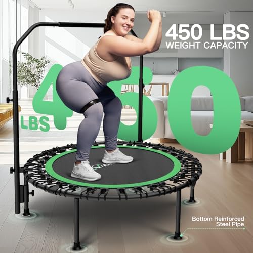 ANCHEER 40"/48" Foldable Mini Trampoline, Adult Exercise Trampoline for Home, with 4 Level Adjustable Foam Handle and Re