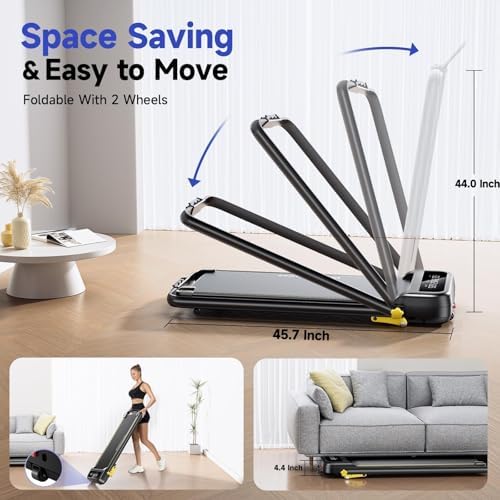 Portable Folding Treadmill with Incline for Home/Office | Quiet Desk Treadmill with Remote Control & App | 300 Lbs Capa