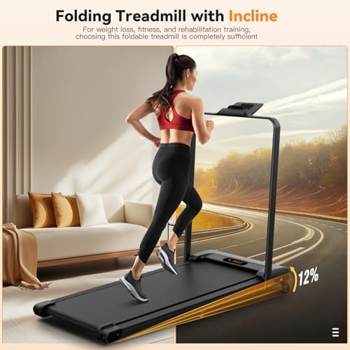 ANCHEER Quiet Portable Foldable Treadmill, |0HP, 12% Incline, 2S Folding, Under Desk Usage for Home Workout, LED Display