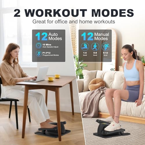 Electric Seated Pedal Exerciser for Seniors with 12 Adjustable Speeds and Remote Control 2-mini Elliptical Leg Exerciser