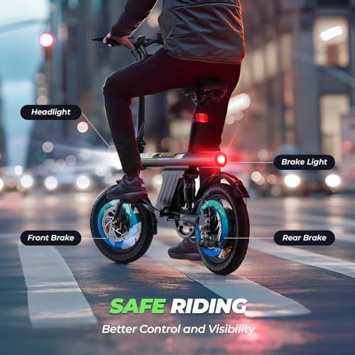Isinwheel 500W Electric Bike for Adults 280.8Wh Battery Smart Uphill Folding Ebike 14"/16" Adults Teens