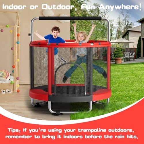 55" Global Recycled Standard Trampoline for Boys & Girls: Outdoor & Indoor with Enclosure & Adjustable Gymnastics Bar