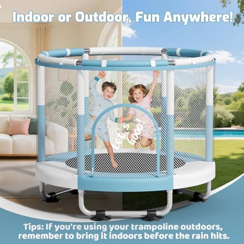 55" Trampoline for Kids, 440lbs Capacity Indoor & Outdoor Toddler Trampoline, Gifts for Boys & Girls Global Recycled Sta