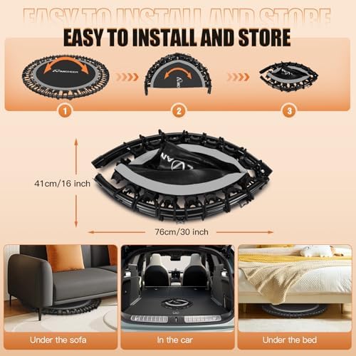 ANCHEER 40"/48" Foldable Mini Trampoline, Adult Exercise Trampoline for Home, with 4 Level Adjustable Foam Handle and Re
