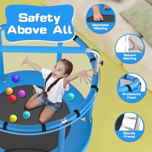 55" Global Recycled Standard Trampoline for Boys & Girls: Outdoor & Indoor with Enclosure & Adjustable Gymnastics Bar