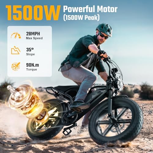 TST Electric Bike for Adults 1500W Peak 20" Fat Tire All-Terrain E-Bike | TST Electric Dirt Bike for Road Sand Mountain