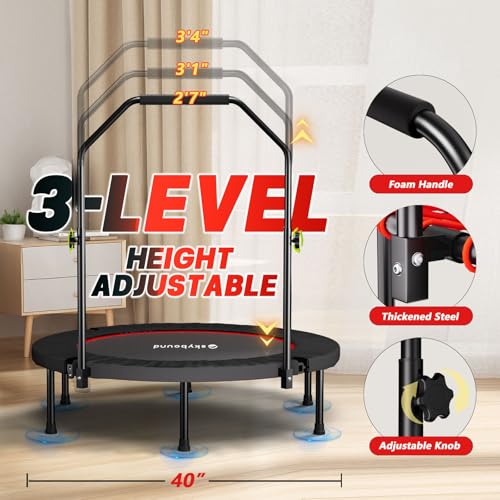 Mini Rebounder Trampoline for Adults - 40" Foldable & Adjustable U-Bar Handle Indoor/Outdoor Fitness Equipment
| Stable - Image 5