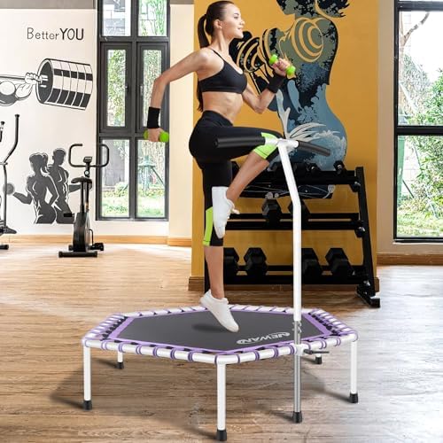NEWAN Silent Fitness Trampoline for Adults - 48" Diameter with Adjustable Handle Bar and Max Capacity 330 lbs | NEWAN A