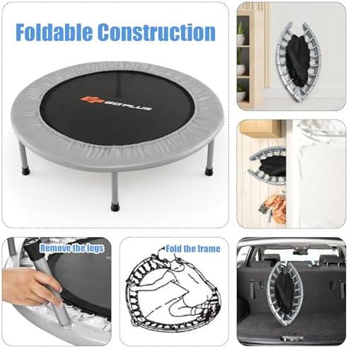 Goplus Mini Trampoline, Foldable 36"/38" Rebounder for Adults, Portable Fitness Trampoline for Home and Outdoor Workout,