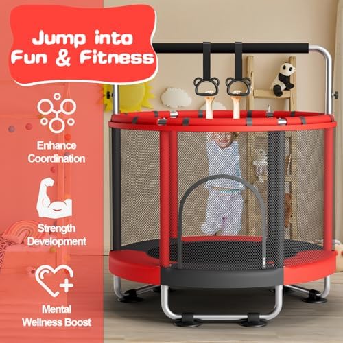 55" Global Recycled Standard Trampoline for Boys & Girls: Outdoor & Indoor with Enclosure & Adjustable Gymnastics Bar