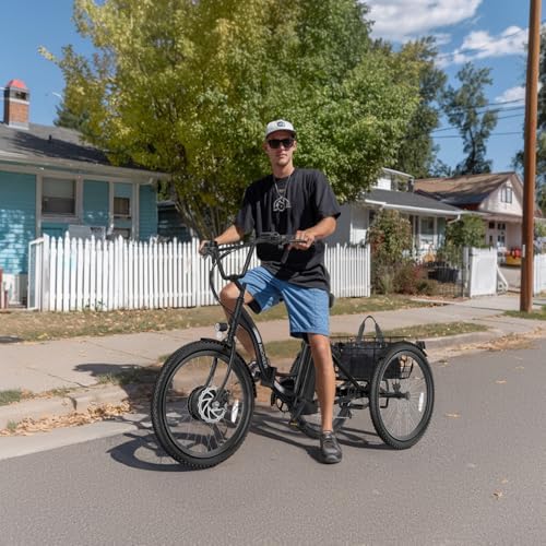 ANCHEER 350W Peak 550W Electric Tricycle for Adults, 48V 499Wh Folding Trike, 24" Rear Differential Basket E-Bike, 15.5M
