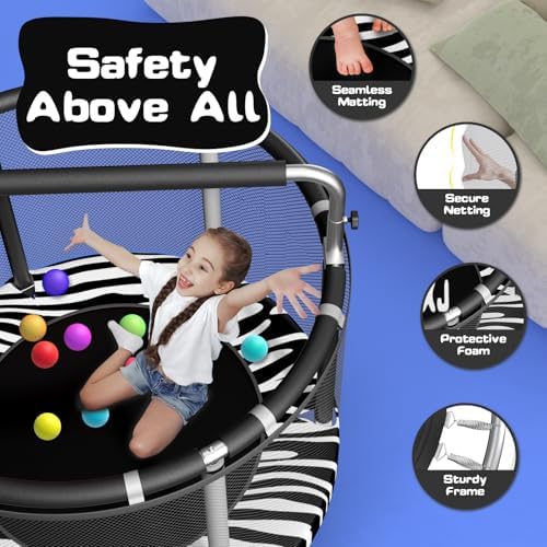 55" Global Recycled Standard Trampoline for Boys & Girls: Outdoor & Indoor with Enclosure & Adjustable Gymnastics Bar