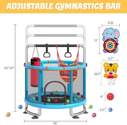 MILUMILU 60" Indoor Outdoor Trampoline for Kids - Birthday Gifts for Children Boy Girl with Safety Net and Hoop - Image 13