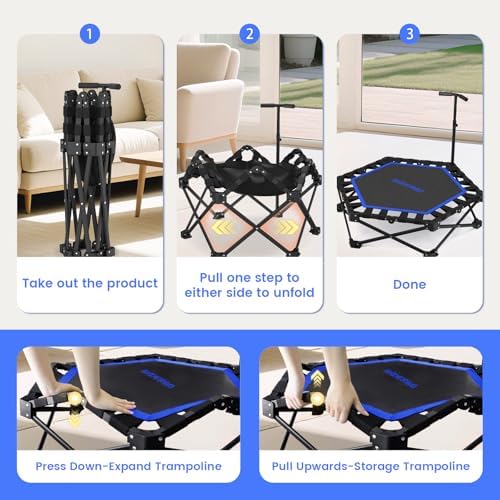 HXD-ERGO Indoor and Outdoor Foldable Mini Trampoline for Fitness and Home Gym | HXD-ERGO Rebounder Trampoline with Adju
