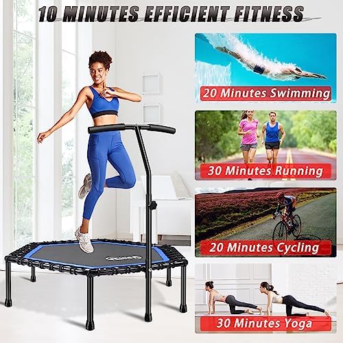 NEWAN Silent Fitness Trampoline for Adults - 48" Diameter with Adjustable Handle Bar and Max Capacity 330 lbs | NEWAN A
