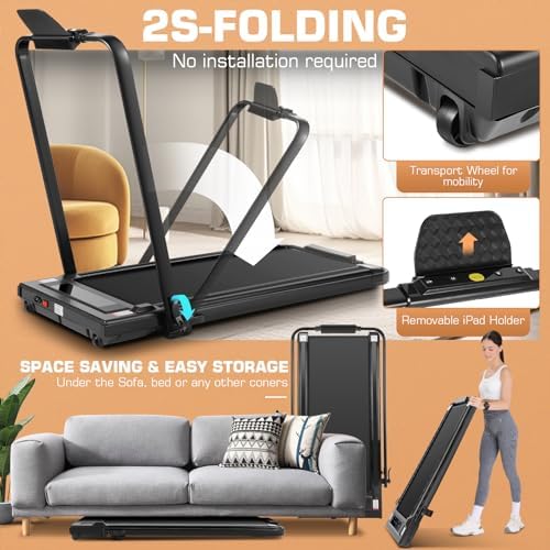 ANCHEER 7.5MPH Under Desk Treadmill for Home/Gym/Office | ANCHEER 2s Folding Compact Treadmill with Incline and LED Tou