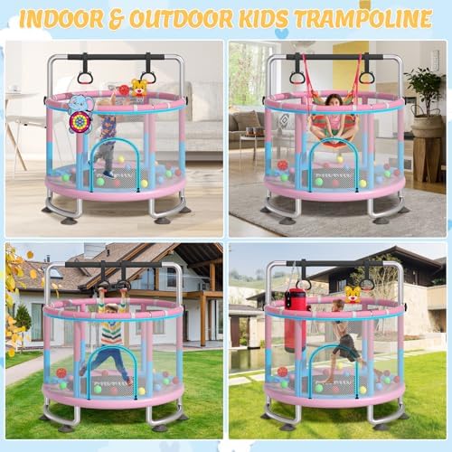 MILUMILU 60" Indoor Outdoor Trampoline for Kids - Birthday Gifts for Children Boy Girl with Safety Net and Hoop - Image 28