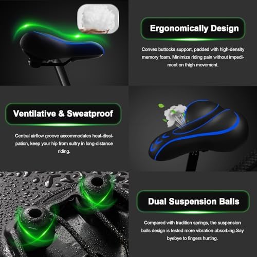 Xmifer Comfortable Bike Seat - Waterproof Leather with Memory Foam - Universal Replacement Bicycle Saddle - Men/Women -