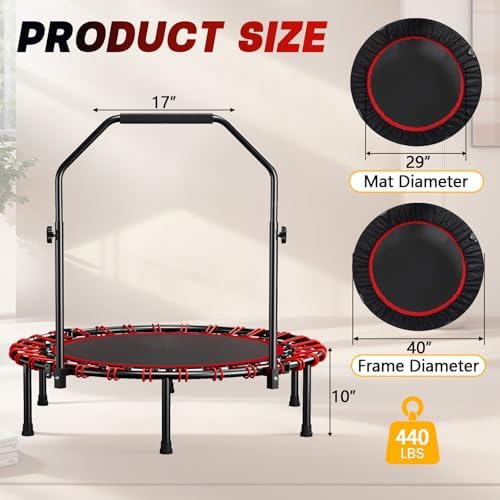 Portable Fitness Foldable Trampoline for Kid/Adults in-Home Mini Rebounder 40" Max Load 330lbs Recycled Claim Standard 1