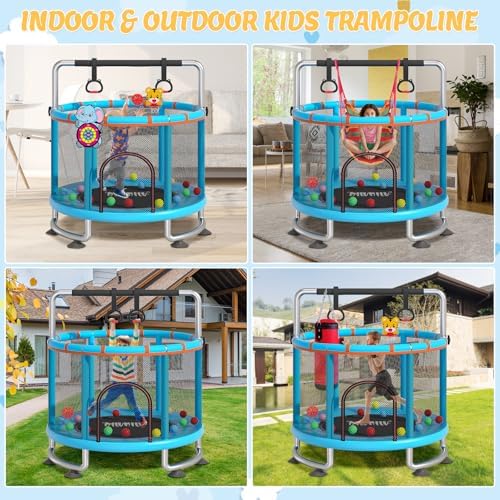 MILUMILU 60" Indoor Outdoor Trampoline for Kids - Birthday Gifts for Children Boy Girl with Safety Net and Hoop - Image 9