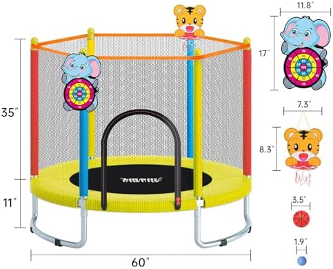 MILUMILU 60" Indoor Outdoor Trampoline for Kids - Birthday Gifts for Children Boy Girl with Safety Net and Hoop - Image 6