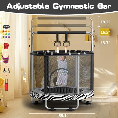 55" Global Recycled Standard Trampoline for Boys & Girls: Outdoor & Indoor with Enclosure & Adjustable Gymnastics Bar