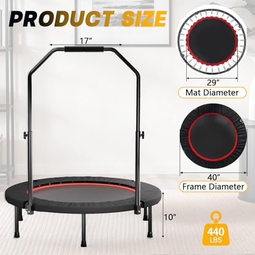 Portable Fitness Foldable Trampoline for Kid/Adults in-Home Mini Rebounder 40" Max Load 330lbs Recycled Claim Standard 1