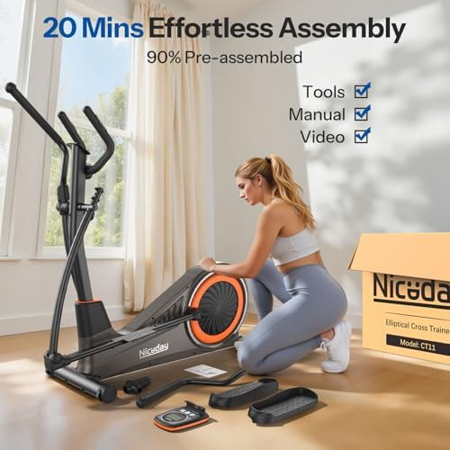 Niceday Hyper-Quiet Elliptical Machine for Home Exercise | Niceday 15.5IN & 20IN Stride Elliptical Trainer for Home | N