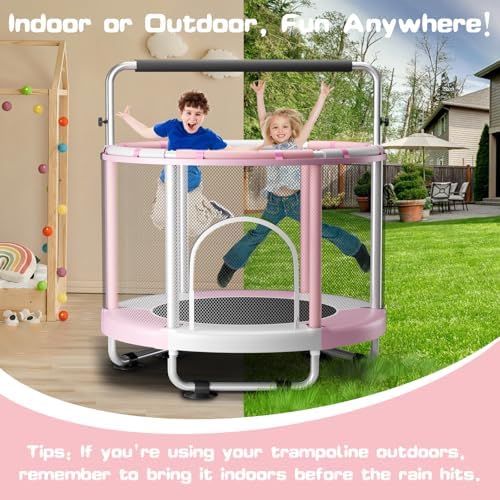 55" Global Recycled Standard Trampoline for Boys & Girls: Outdoor & Indoor with Enclosure & Adjustable Gymnastics Bar