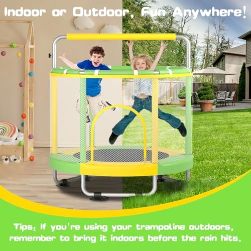 55" Global Recycled Standard Trampoline for Boys & Girls: Outdoor & Indoor with Enclosure & Adjustable Gymnastics Bar