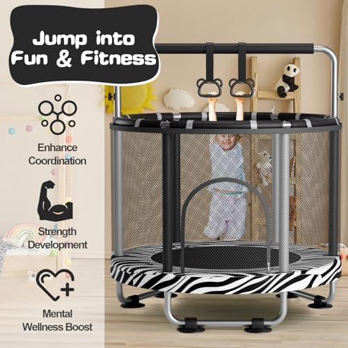 55" Global Recycled Standard Trampoline for Boys & Girls: Outdoor & Indoor with Enclosure & Adjustable Gymnastics Bar