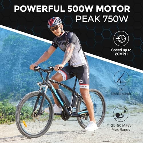 ANCHEER Adult Peak 750W Ebike 3 Hours Fast Charge 60 Miles Electric Bicycle 27.5 Hummer Mountain Bike LCD Display 21/24