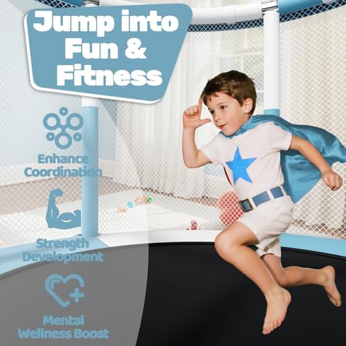 55" Trampoline for Kids, 440lbs Capacity Indoor & Outdoor Toddler Trampoline, Gifts for Boys & Girls Global Recycled Sta