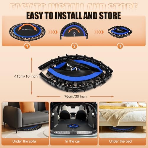 ANCHEER 40"/48" Foldable Mini Trampoline, Adult Exercise Trampoline for Home, with 4 Level Adjustable Foam Handle and Re