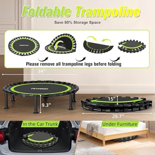 Foldable Mini Trampoline, 40"/48" Rebounder Trampoline for Adults & Kids, 440lbs Capacity Indoor Fitness Workout Equipme