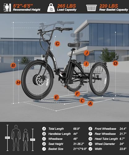 Anchee Electric Tricycle for Seniors, 24" 499Wh Ebike, 15.5MPH, Foldable, Removable Battery, 3 Wheel, LCD Display, Rear