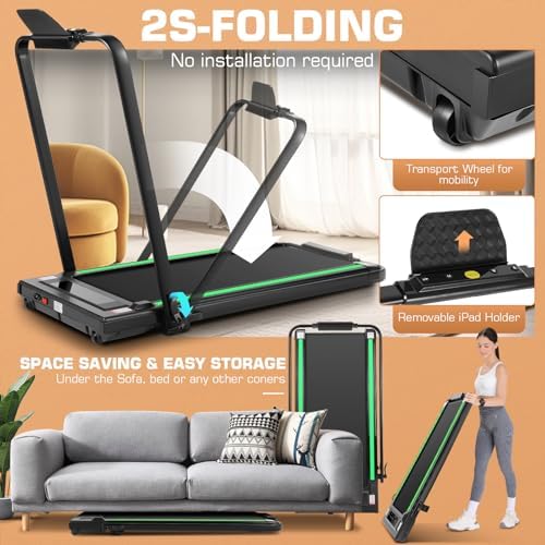 ANCHEER 7.5MPH Under Desk Treadmill for Home/Gym/Office | ANCHEER 2s Folding Compact Treadmill with Incline and LED Tou