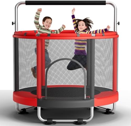55" Global Recycled Standard Trampoline for Boys & Girls: Outdoor & Indoor with Enclosure & Adjustable Gymnastics Bar