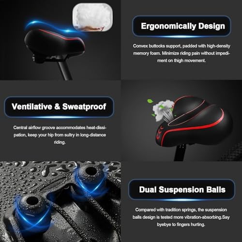 Xmifer Comfortable Bike Seat - Waterproof Leather with Memory Foam - Universal Replacement Bicycle Saddle - Men/Women -