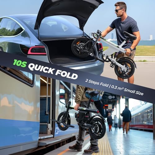 Isinwheel 500W Electric Bike for Adults 280.8Wh Battery Smart Uphill Folding Ebike 14"/16" Adults Teens