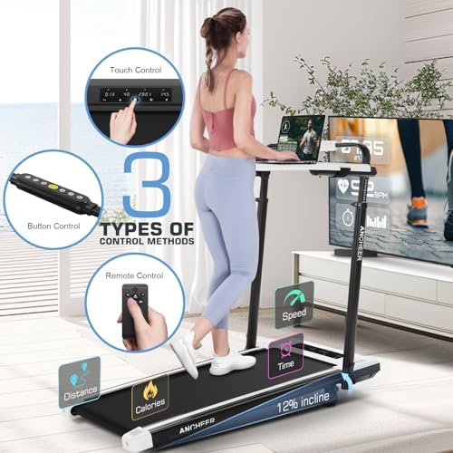 ANCHEER Walking Desk Treadmill for Home Workouts 12% Incline & Adjustable Height, Desk Workstation, 300lb Capacity, Fold - Image 37